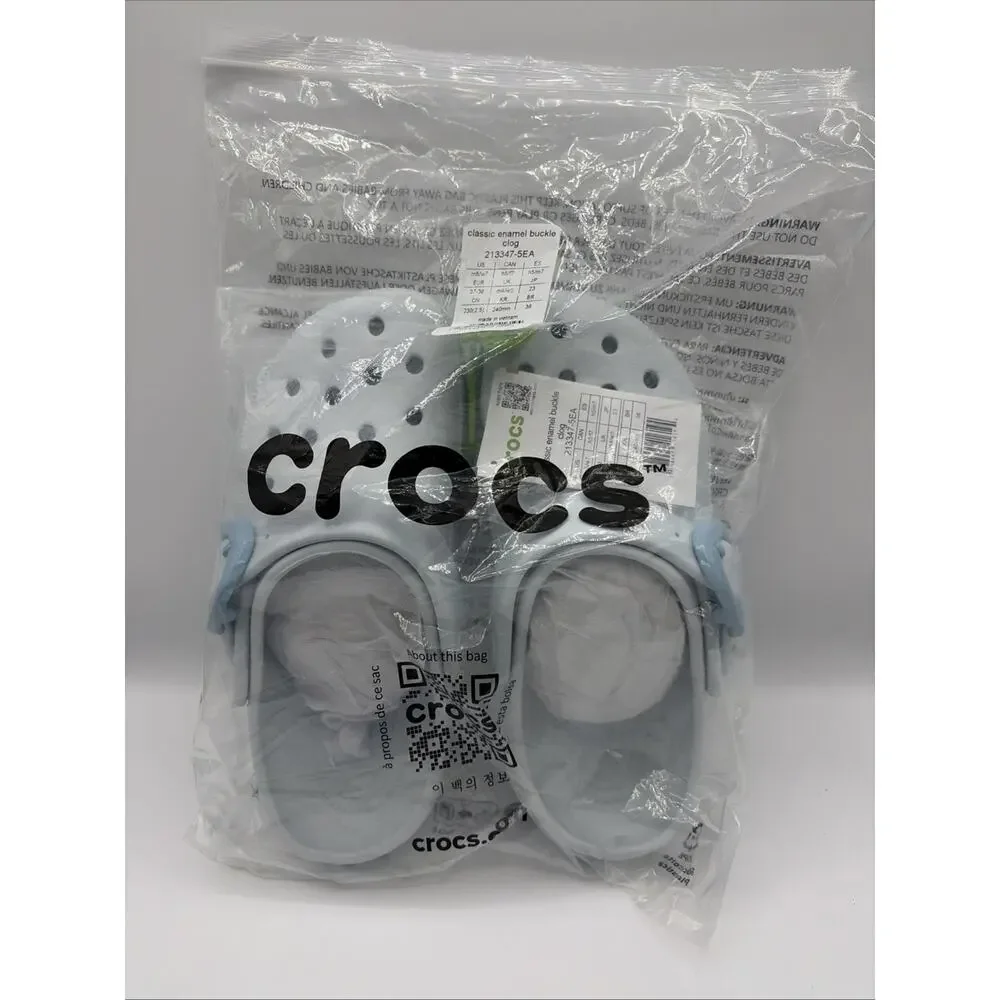 Crocs Classic Enamel Buckle Clogs Vapor Ice 213347-5EA Unisex M5 W7